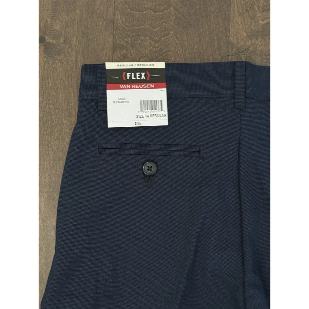 NWT Van Heusen Flex Flat Front Dress Pants Boys Size 14R Navy Blue Stretch‎